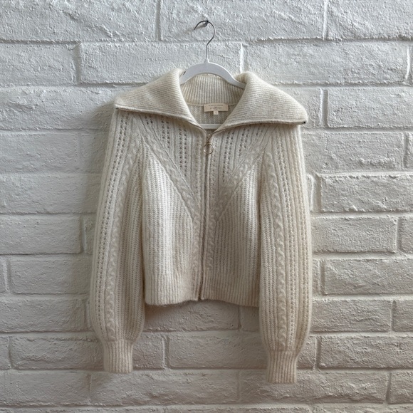 Sezane Sweaters - Sezane Cream Cable-Knit Zip Cardigan with Wide Collar
